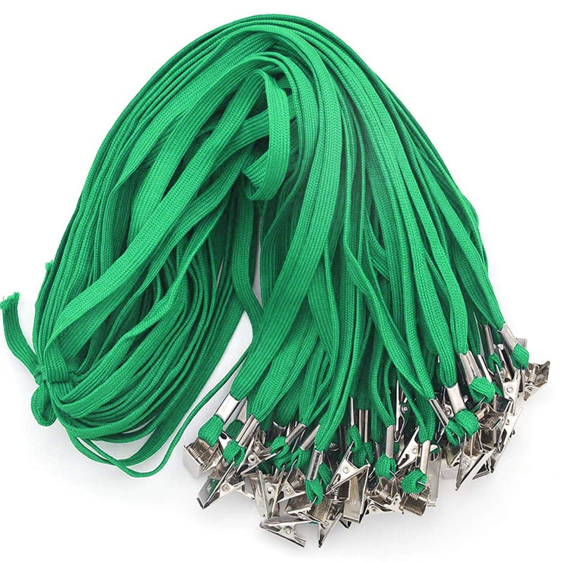 Beebel Lanyard 100 Pack Green Badge Lanyards Flat Lanyards Round 32" with Badge Clip - Image 1